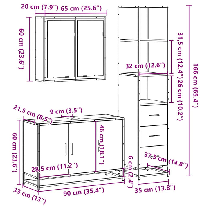 3-Tlg. Badmöbel-Set Holzwerkstoff