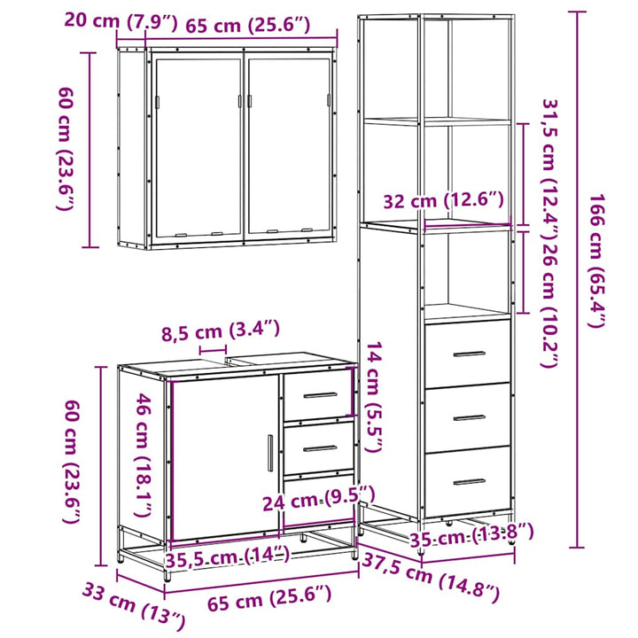 3-Tlg. Badmöbel-Set Holzwerkstoff