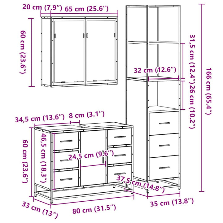 3-Tlg. Badmöbel-Set Holzwerkstoff