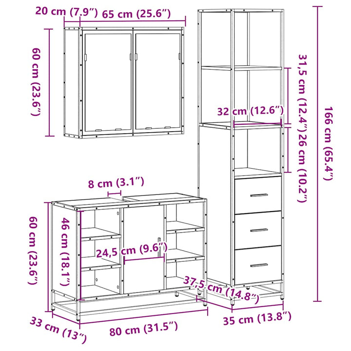 3-Tlg. Badmöbel-Set Holzwerkstoff