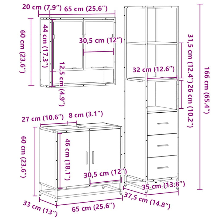 3-Tlg. Badmöbel-Set Holzwerkstoff