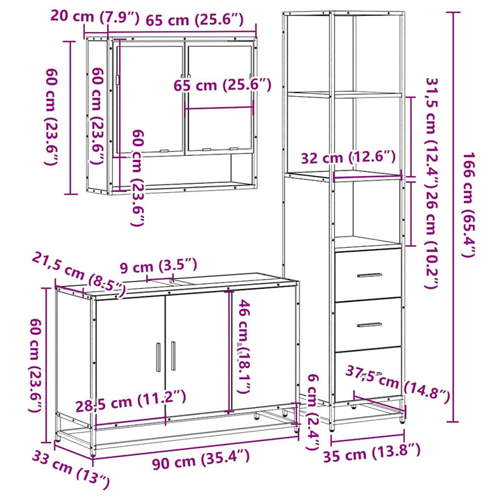 3-Tlg. Badmöbel-Set Holzwerkstoff