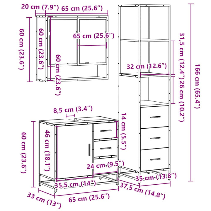 3-Tlg. Badmöbel-Set Holzwerkstoff