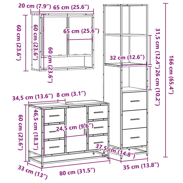 3-Tlg. Badmöbel-Set Holzwerkstoff