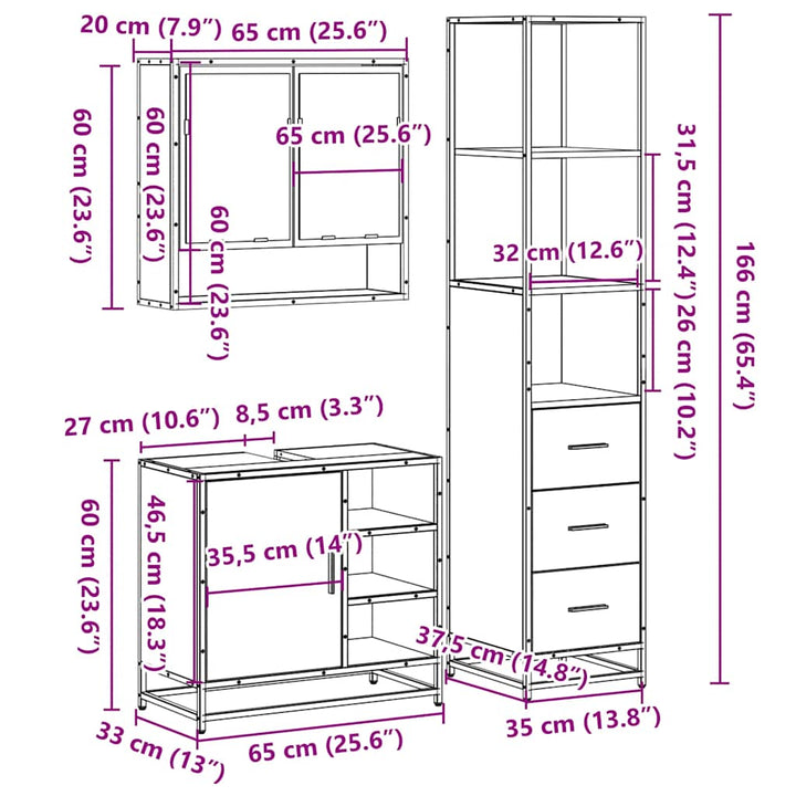 3-Tlg. Badmöbel-Set Holzwerkstoff