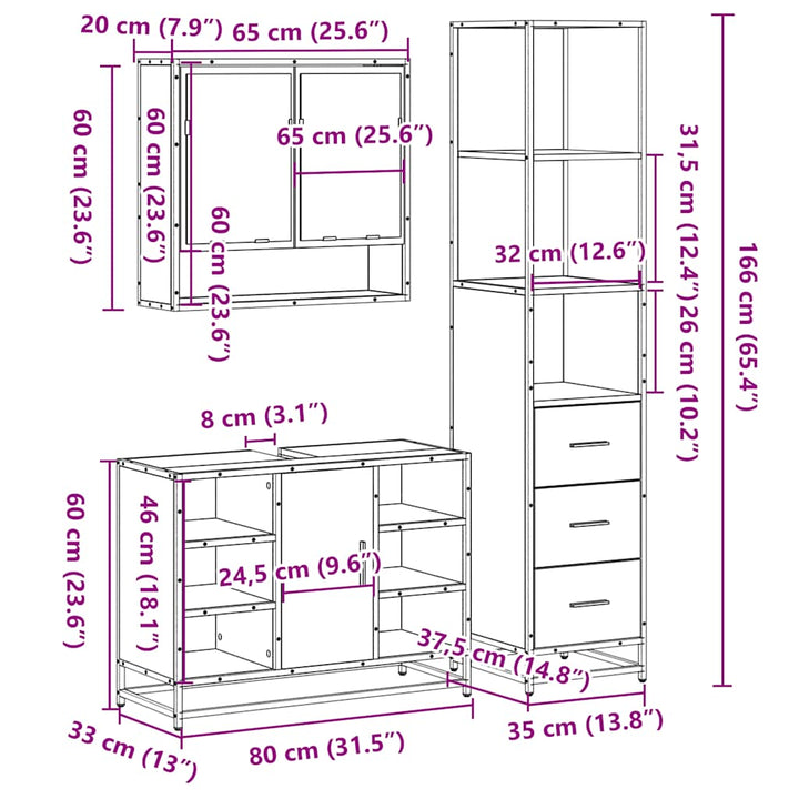 3-Tlg. Badmöbel-Set Holzwerkstoff