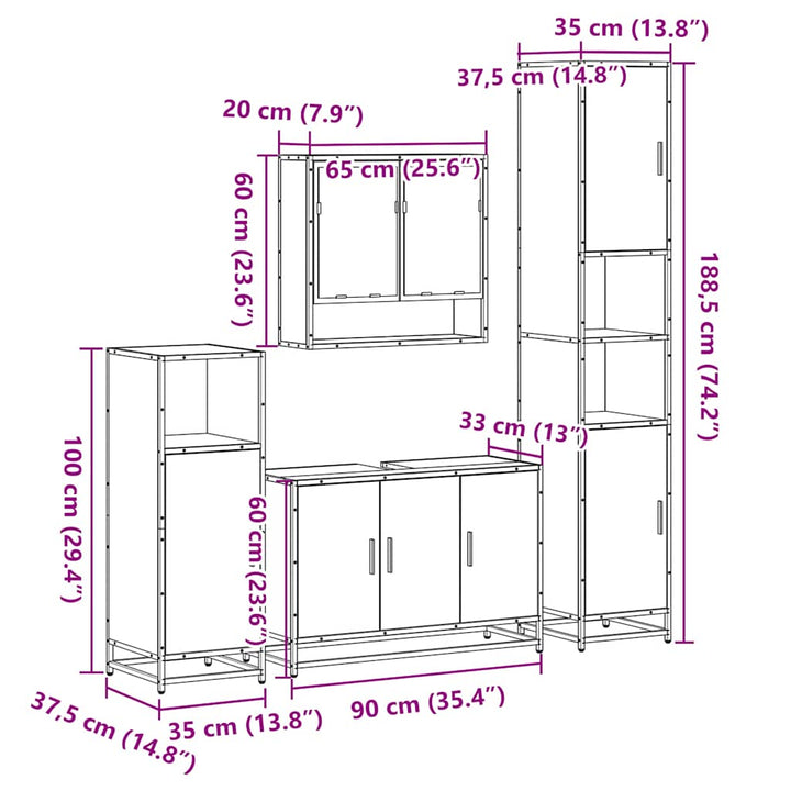 4-Tlg. Badmöbel-Set Holzwerkstoff