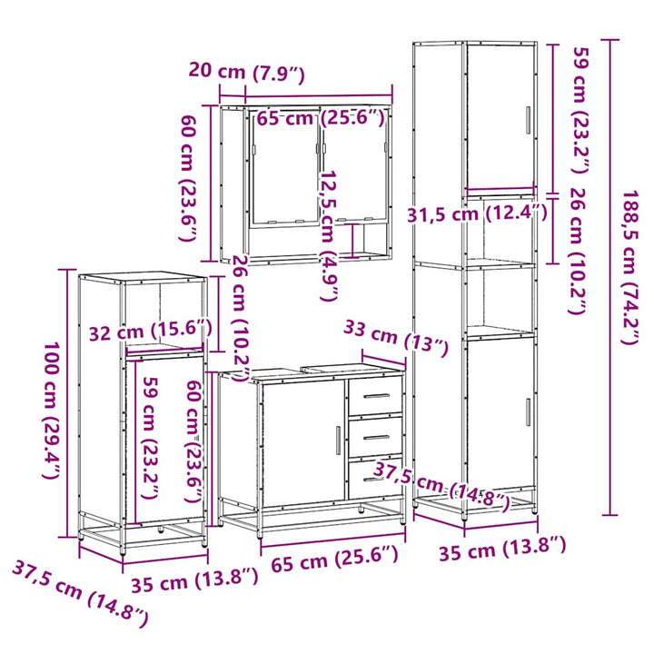 4-Tlg. Badmöbel-Set Holzwerkstoff