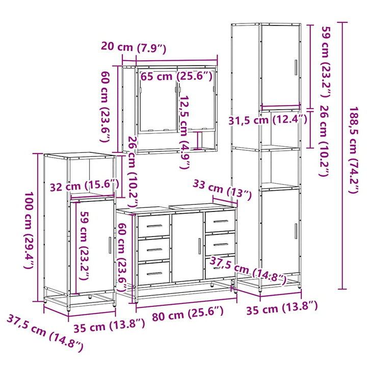 4-Tlg. Badmöbel-Set Holzwerkstoff