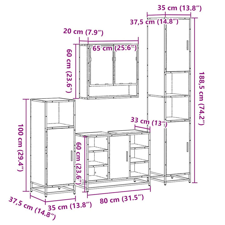 4-Tlg. Badmöbel-Set Holzwerkstoff