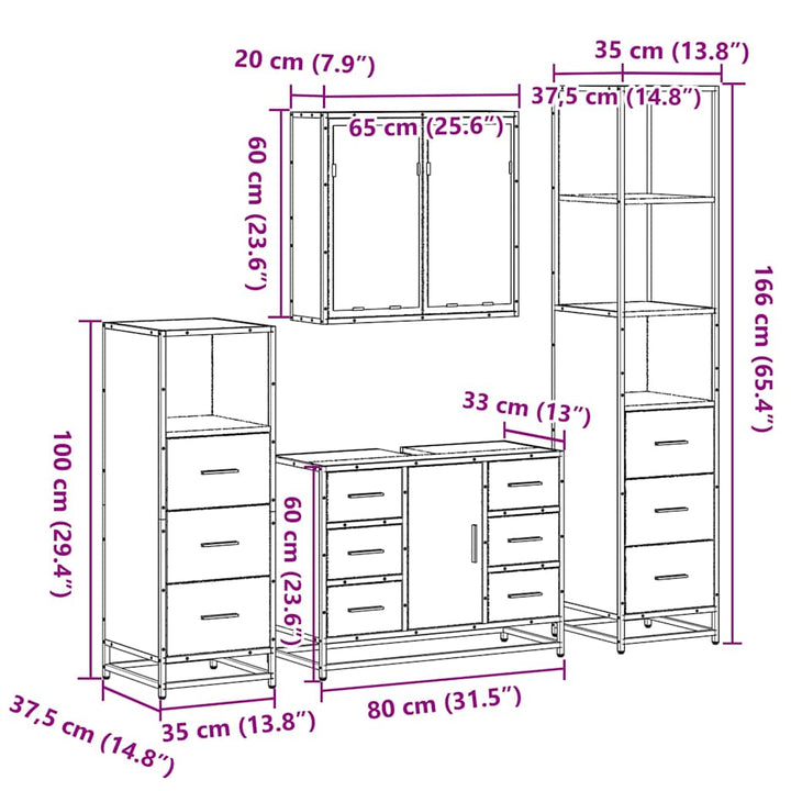 4-Tlg. Badmöbel-Set Holzwerkstoff