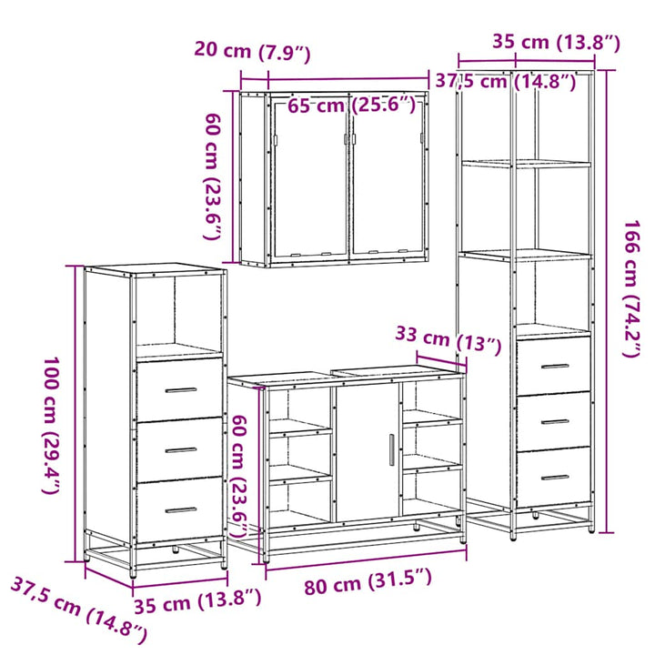 4-Tlg. Badmöbel-Set Holzwerkstoff