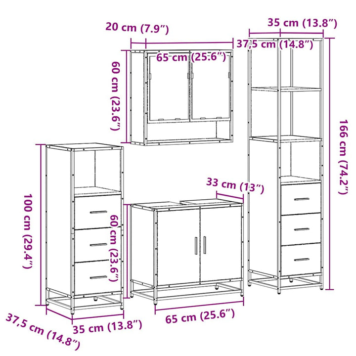 4-Tlg. Badmöbel-Set Holzwerkstoff