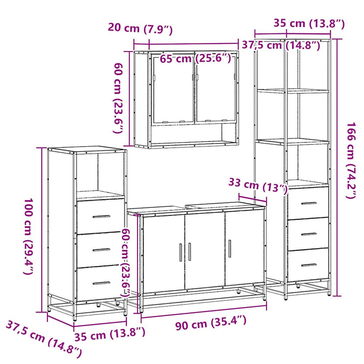 4-Tlg. Badmöbel-Set Holzwerkstoff