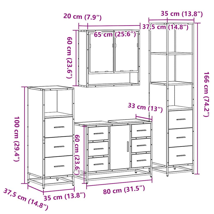 4-Tlg. Badmöbel-Set Holzwerkstoff