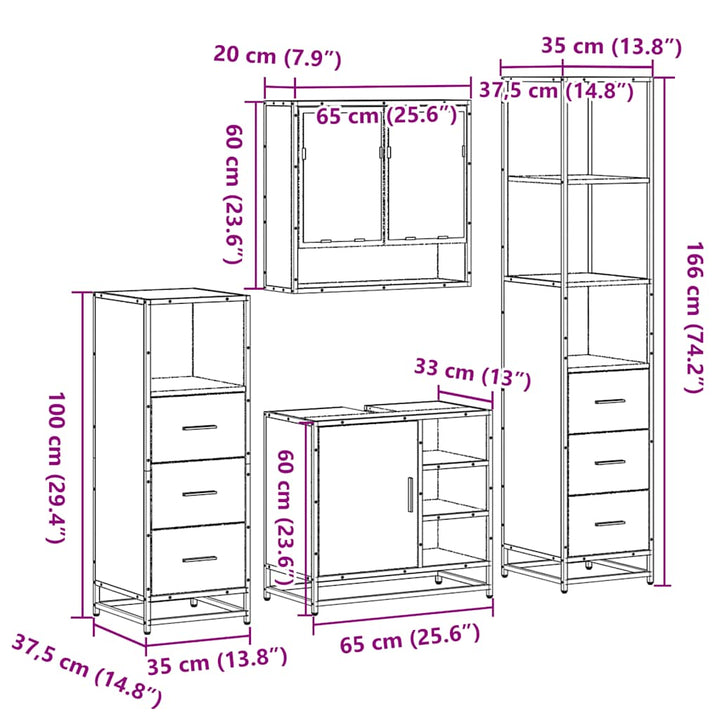 4-Tlg. Badmöbel-Set Holzwerkstoff