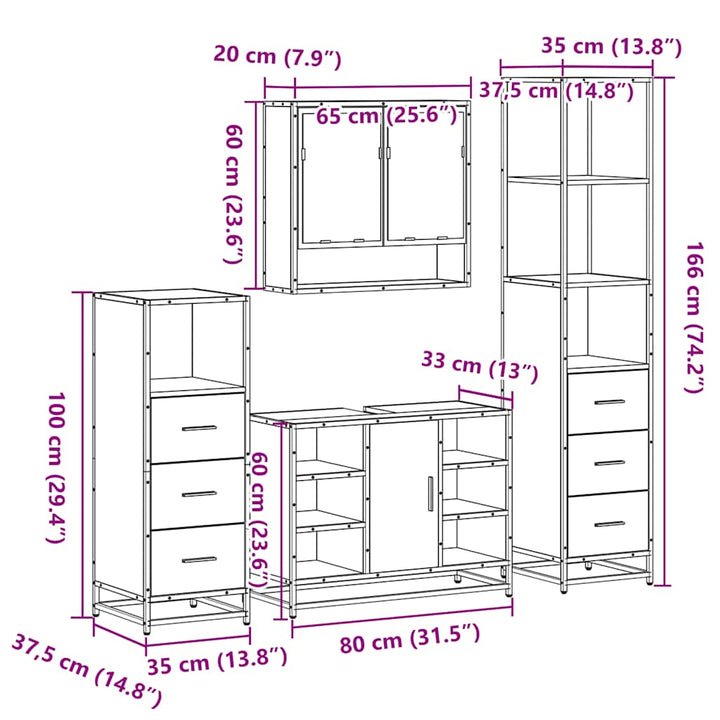 4-Tlg. Badmöbel-Set Holzwerkstoff