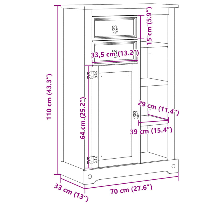 Badschrank Corona 70X33X110 Cm Massivholz Kiefer