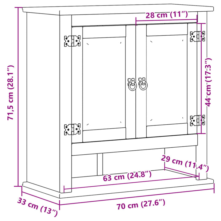 Bad-Wandschrank Corona 70X33X71,5 Cm Massivholz Kiefer Rosa