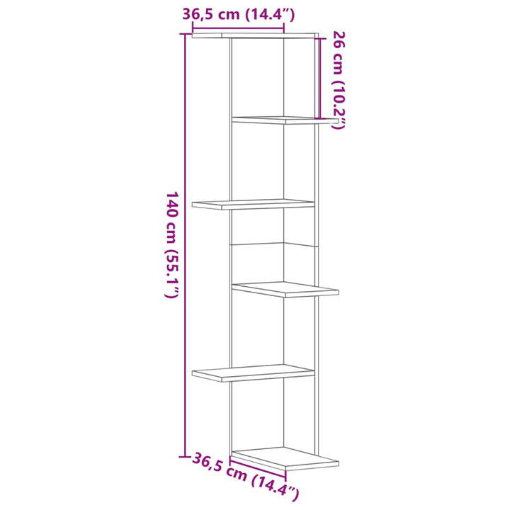 Wand-Eckregal 36,5X36,5X140 Cm Holzwerkstoff