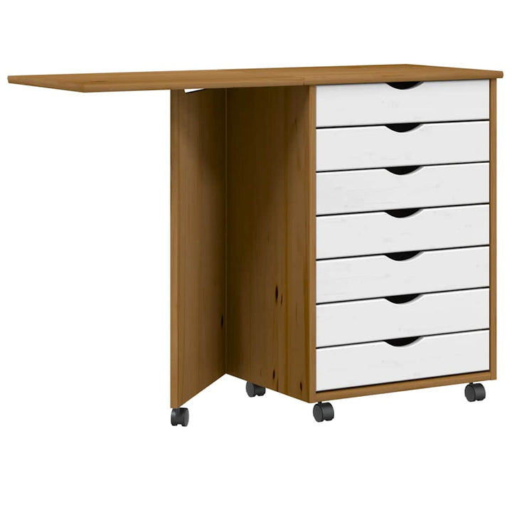 Rollschrank Mit Schreibtisch Moss Massivholz Kiefer