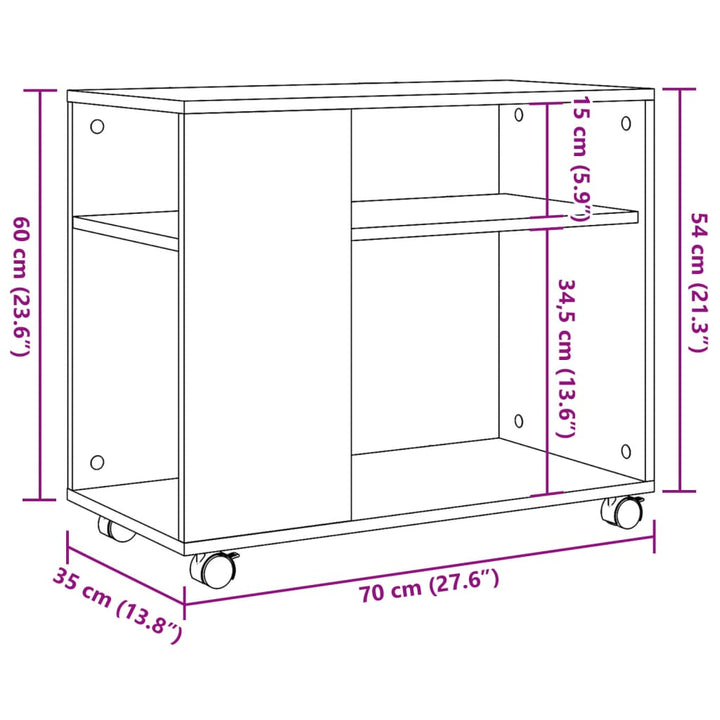 Beistelltisch Mit Rollen 70X35X60 Cm Holzwerkstoff