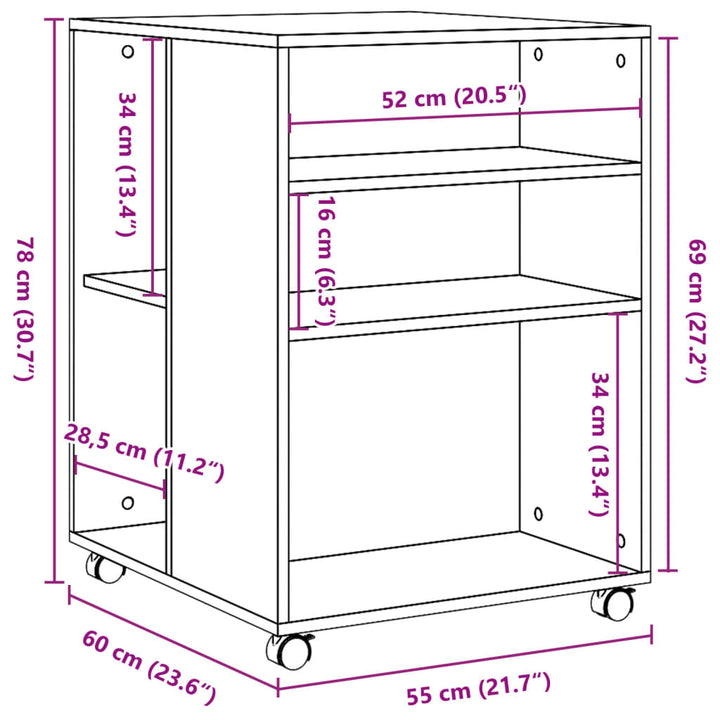 Beistelltisch Mit Rollen 55X60X78 Cm Holzwerkstoff