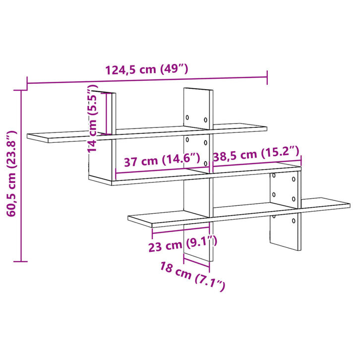 Wandregal 124,5X18X60,5 Cm Holzwerkstoff