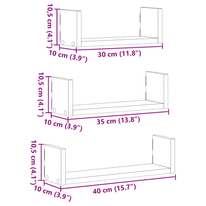 Wandregal 3 Stk. Holzwerkstoff Schwarz