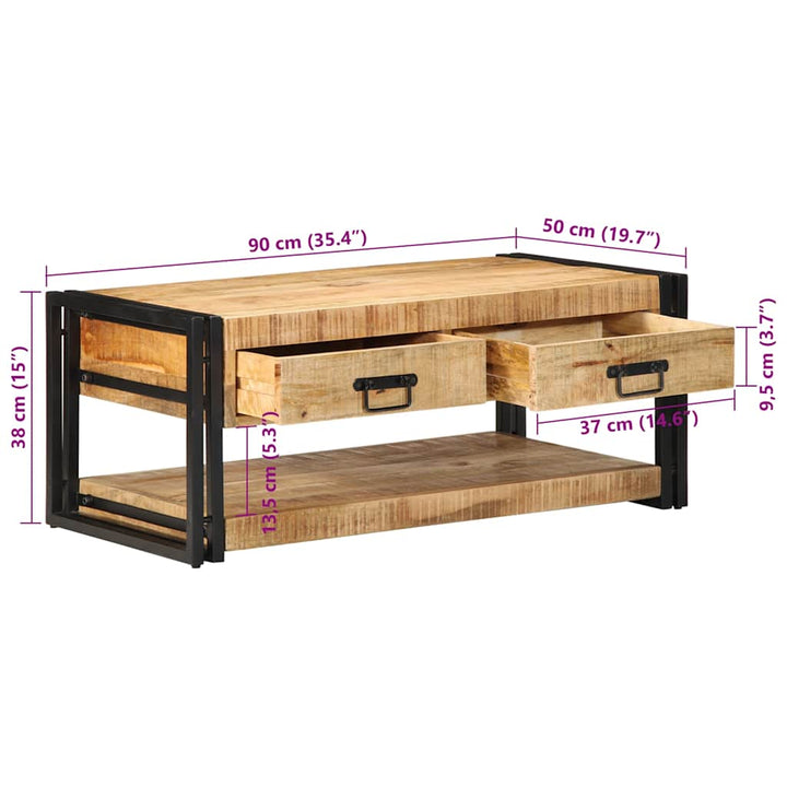 Couchtisch 90X50X38 Cm Raues Massivholz Mango