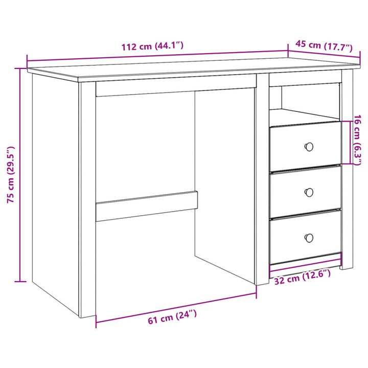 Schreibtisch Panama 112X45X75 Cm Massivholz Kiefer