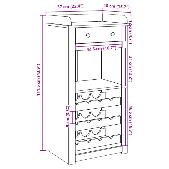 Weinschrank Panama 57X40X111,5 Cm Massivholz Kiefer