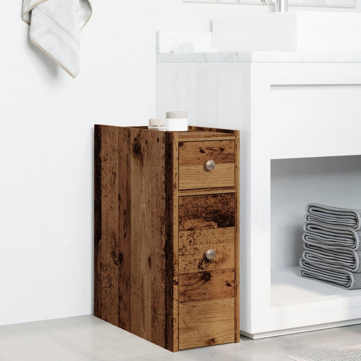 Badschrank Schmal Mit Rollen -Optik Holzwerkstoff