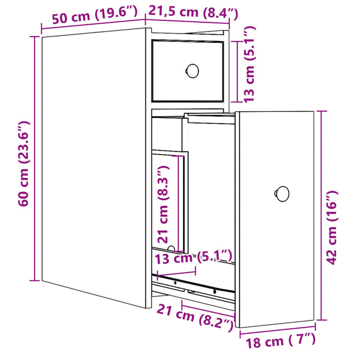 Badschrank Schmal Mit Rollen -Optik Holzwerkstoff