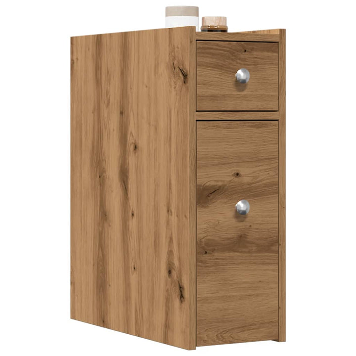 Badschrank Schmal Mit Rollen -Optik Holzwerkstoff