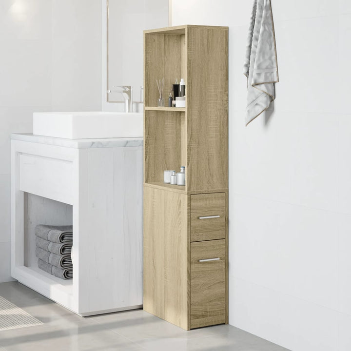 Badschrank Schmal Mit Rollen Sonoma-Eiche Holzwerkstoff