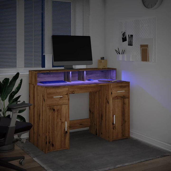 Led-Schreibtisch Artisan-Eiche Holzwerkstoff