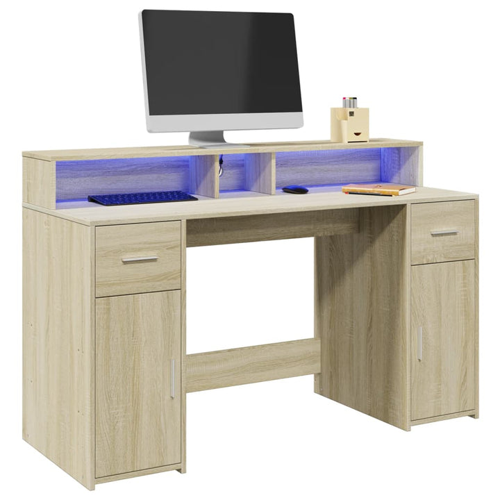 Led-Schreibtisch Artisan-Eiche Holzwerkstoff