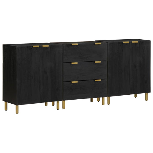 3-Tlg. Sideboards Schwarz Holzwerkstoff Dunkelgrau