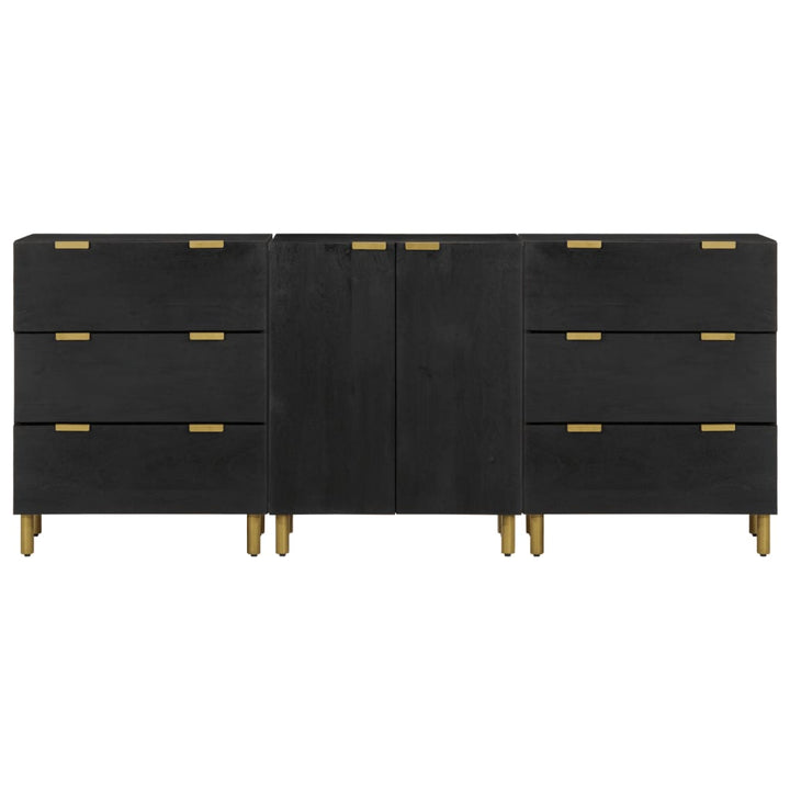 3-Tlg. Sideboards Schwarz Holzwerkstoff Dunkelgrau