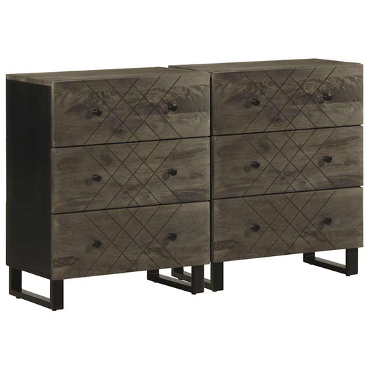 Sideboards 2 Stk. Schwarz 60X33X75 Cm Massivholz Mango Natural Steel