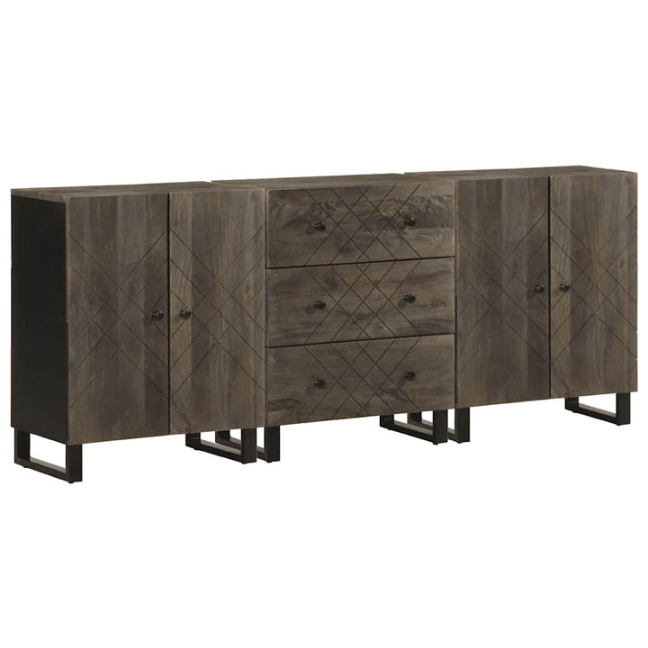 3-Tlg. Sideboards Schwarz 60X33X75 Cm Massivholz Mango Anthrazit