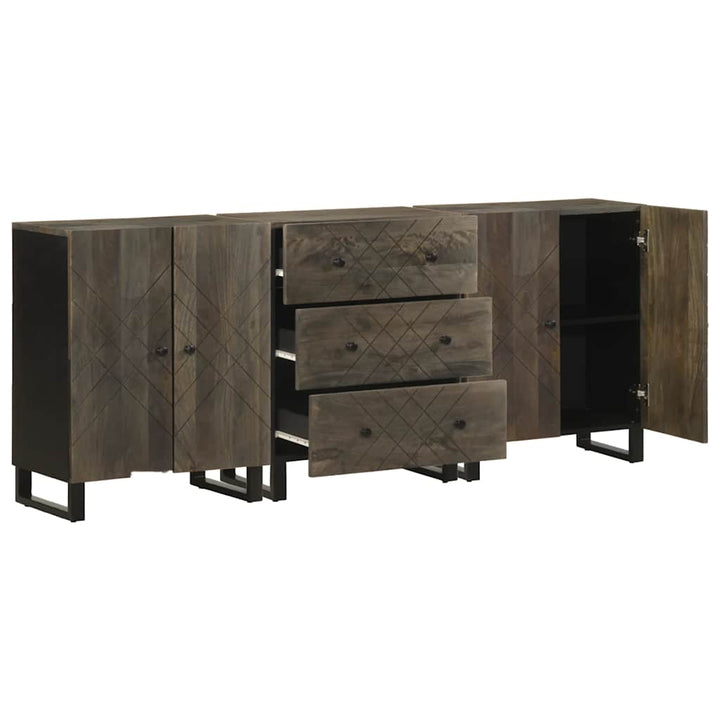 3-Tlg. Sideboards Schwarz 60X33X75 Cm Massivholz Mango Anthrazit