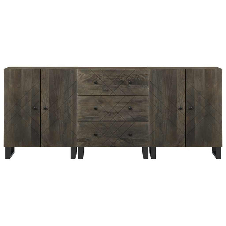 3-Tlg. Sideboards Schwarz 60X33X75 Cm Massivholz Mango Anthrazit