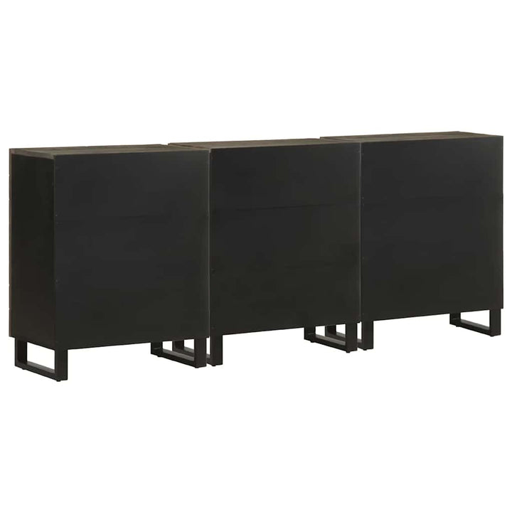 3-Tlg. Sideboards Schwarz 60X33X75 Cm Massivholz Mango Anthrazit