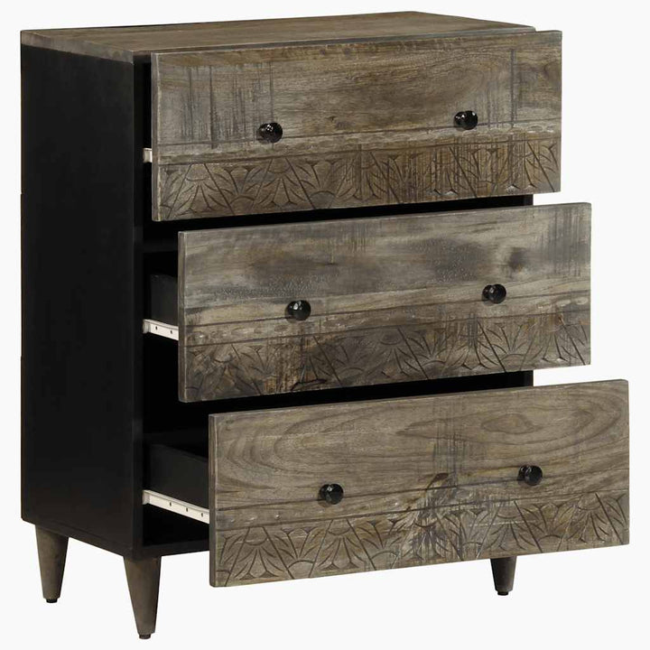 Sideboards 2 Stk. Hellgrau 60X33,5X75 Cm Massivholz Mango Schwarz