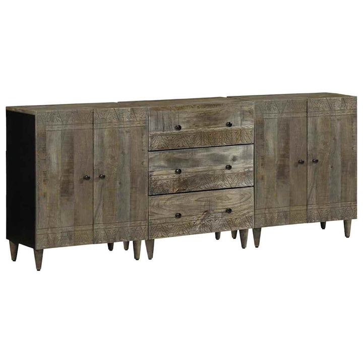 3-Tlg. Sideboards Hellgrau 60X33,5X75 Cm Massivholz Mango Dunkelgrau