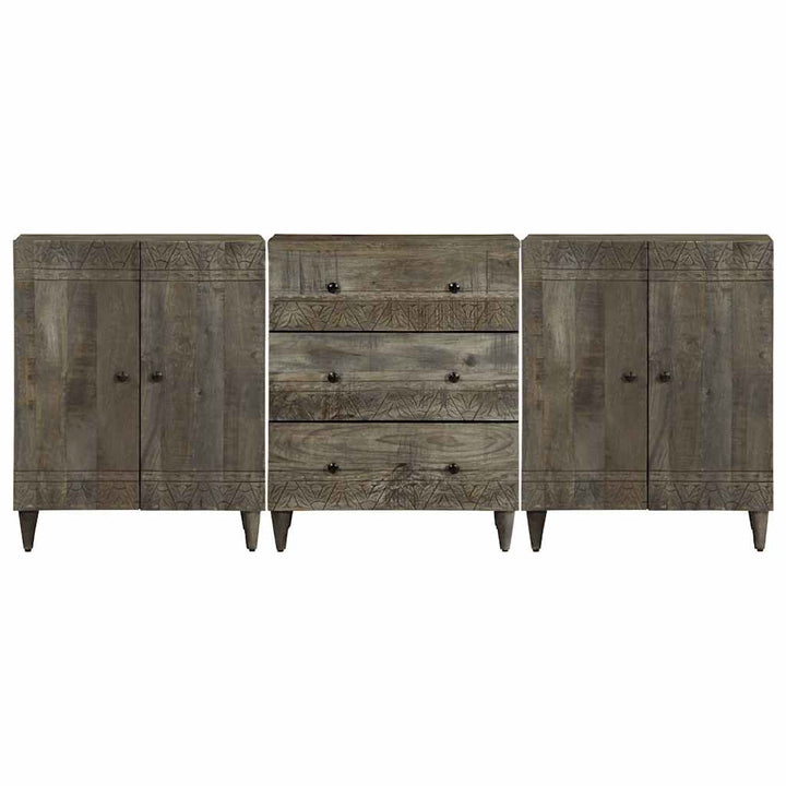 3-Tlg. Sideboards Hellgrau 60X33,5X75 Cm Massivholz Mango Dunkelgrau