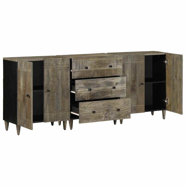 3-Tlg. Sideboards Hellgrau 60X33,5X75 Cm Massivholz Mango Dunkelgrau