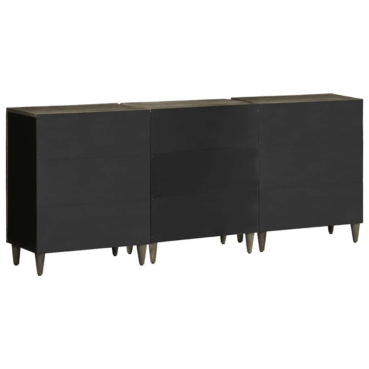 3-Tlg. Sideboards Hellgrau 60X33,5X75 Cm Massivholz Mango Dunkelgrau